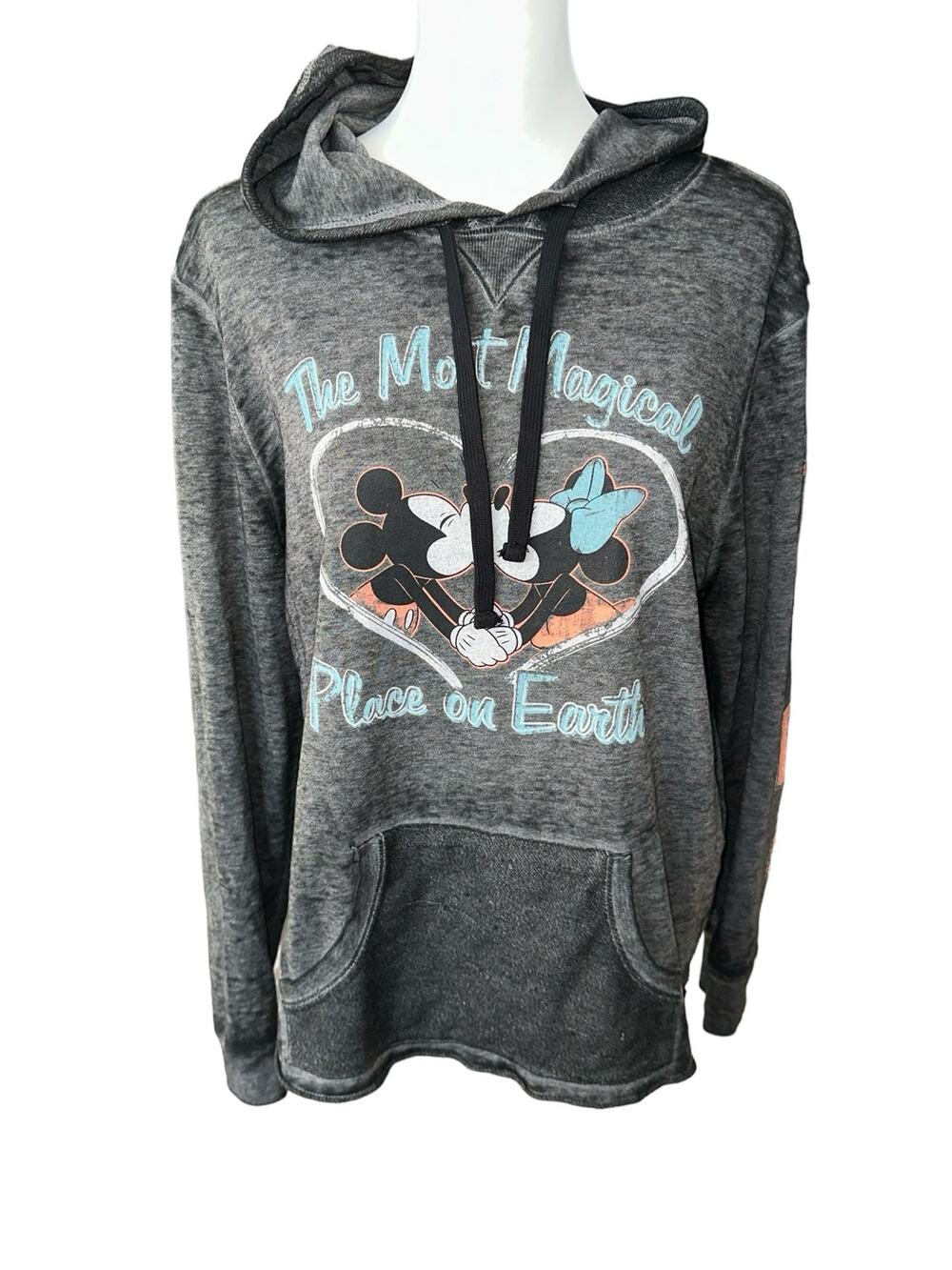 Disney Women's Hooded Sweatshirt Gray Mickey Minnie Large